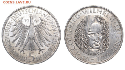 ФРГ. 5 марок 1966 г. Лейбниц. До 18.02.24. - DSK_5800