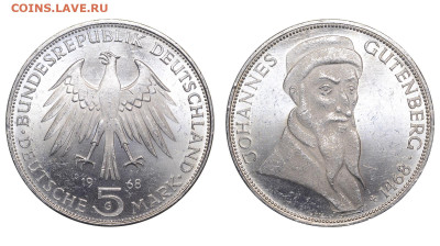 ФРГ. 5 марок 1968 г. Гутенберг. До 18.02.24. - DSK_5802