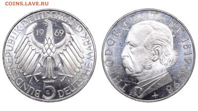 ФРГ. 5 марок 1969 г. Фонтане. До 18.02.24. - DSK_5826