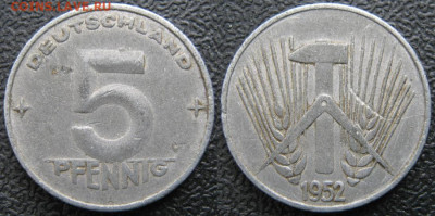 ГДР 5 пфеннигов 1952 А до 24-02-24 в 22:00 - 29.8. -ГДР 5 пфеннигов 1952 А    7551
