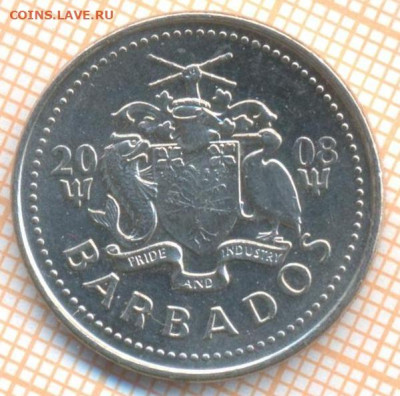 Барбадос 25 центов 2008 г., до  23.02.2024 г. в 22.00 по Мос - Барбадос 25 центов 2008 30 179
