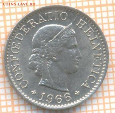Швейцария 5 раппенов 1966 г., до 23.02.2024 г. в 22.00 по Мо - Швейц 5 рам 1966 20 187