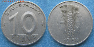 ГДР 10 пфеннигов 1950 А до 24-02-24 в 22:00 - 30.8. -ГДР 10 пфеннигов 1950 А    7849