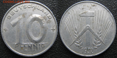 ГДР 10 пфеннигов 1952 А до 24-02-24 в 22:00 - 30.11. -ГДР 10 пфеннигов 1952 A    7383