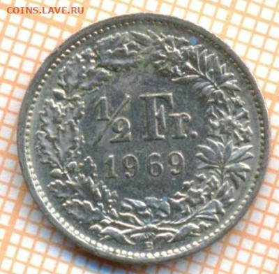 2 франка 1969 г., до 25.02.2024 г. в 22.00 по Мо - Швейцария полфранка 1969 45 215