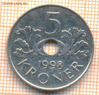 Норвегия 5 крон 1998 г., до 25.02.2024 г. в 22.00 по Москве - Норвегия 5 крон 1998 40 217