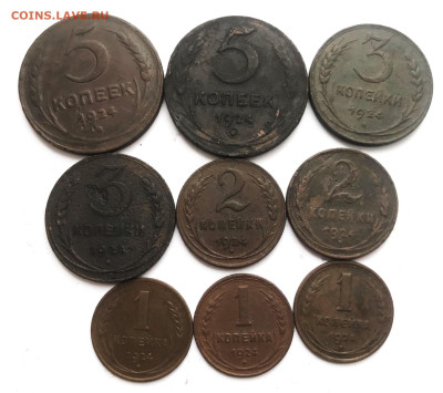1,2,3,5 копеек 1924г 9шт (41) 24.02 - iSzKOvURlFQ