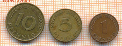 Германия 1,5,10 пф 1950 г., до 28.02.2024 г. в 22.00 по Моск - Германия 3 мон 25 80