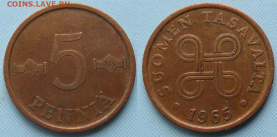фикс Финляндия 1 и 5 пенни 1963-1979 до 03-03-24 в 22:00 - Финляндия 5 пенни 1965    170-к151-9919