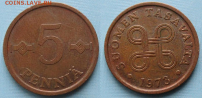 фикс Финляндия 1 и 5 пенни 1963-1979 до 03-03-24 в 22:00 - Финляндия 5 пенни 1973    170-к151-13175