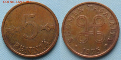 фикс Финляндия 1 и 5 пенни 1963-1979 до 03-03-24 в 22:00 - Финляндия 5 пенни 1975    170-к151-10134