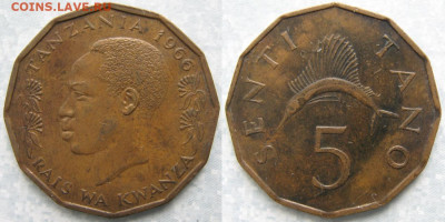 Танзания 5 центов 1966 до 11-03-24 в 22:00 - Танзания 5 центов 1966     6745