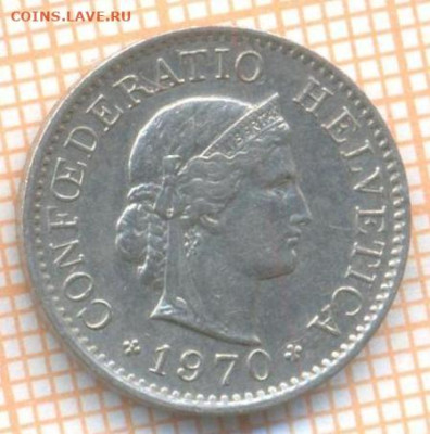 Швейцария 5 раппенов 1970 г., до 11.03.2024 г. в 22.00 по Мо - Швейц 5 рап 1970 10 188