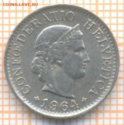 Швейцария 5 раппенов 1964 г., до 11.03.2024 г. в 22.00 по Мо - Швейц 5 рап 1964 15 190
