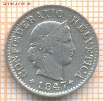Швейцария 5 раппенов 1947 г., до 11.03.2024 г. в 22.00 по Мо - Швейц 5 рап 1947 30 191