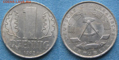 фикс ГДР 1 пфенниг 1952-1989 до 11-03-24 в 22:00 - 28.16. -ГДР 1 пфенниг 1963 А    8253