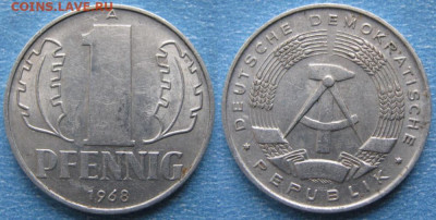 фикс ГДР 1 пфенниг 1952-1989 до 11-03-24 в 22:00 - 28.21. -ГДР 1 пфенниг 1968 А    170-к23-8202