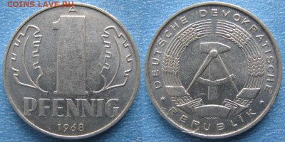 фикс ГДР 1 пфенниг 1952-1989 до 11-03-24 в 22:00 - 28.22. -ГДР 1 пфенниг 1968 А    7310