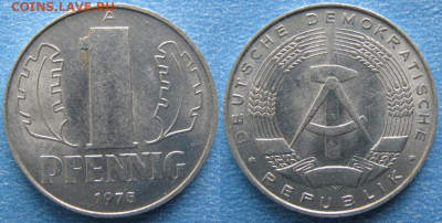 фикс ГДР 1 пфенниг 1952-1989 до 11-03-24 в 22:00 - 28.23. -ГДР 1 пфенниг 1975 А    7319