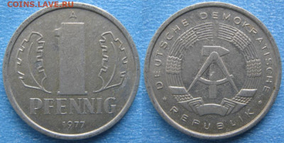 фикс ГДР 1 пфенниг 1952-1989 до 11-03-24 в 22:00 - 28.25. -ГДР 1 пфенниг 1977 А    7311