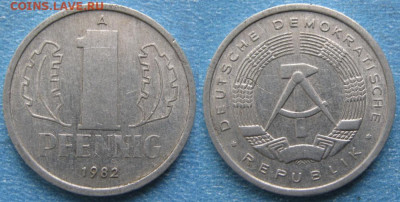 фикс ГДР 1 пфенниг 1952-1989 до 11-03-24 в 22:00 - 28.30. -ГДР 1 пфенниг 1982 А    8254