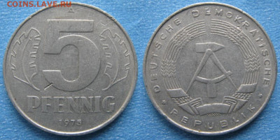 фикс ГДР 5 пфеннигов 1949-1988 до 11-03-24 в 22:00 - 29.17. -ГДР 5 пфеннигов 1975 А    7020