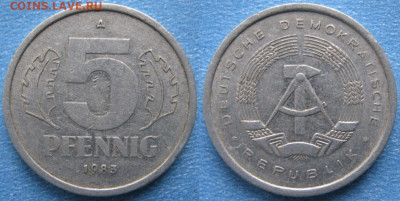 фикс ГДР 5 пфеннигов 1949-1988 до 11-03-24 в 22:00 - 29.26. -ГДР 5 пфеннигов 1983 А    7304