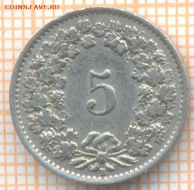 Швейцария 5 раппенов 1947 г., до 12.03.2024 г. в 22.00 по Мо - Швейцария 5 раппенов 1947 296а