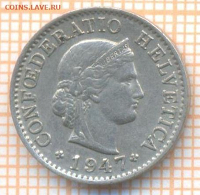 Швейцария 5 раппенов 1947 г., до 12.03.2024 г. в 22.00 по Мо - Швейцария 5 раппенов 1947 296