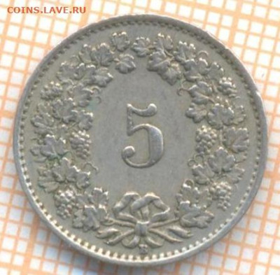 Швейцария 5 раппенов 1944 г., до 12.03.2024 г. в 22.00 по Мо - Швейцария 5 раппенов 1944 298а