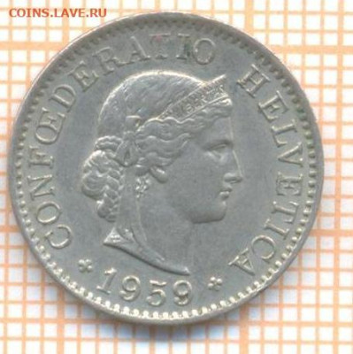 Швейцария 5 раппенов 1959 г., до 12.03.2024 г. в 22.00 по Мо - Швейцария 5 раппенов 1959 299