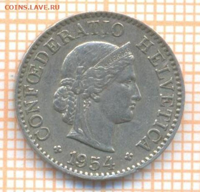 Швейцария 5 раппенов 1954 г., до12.03.2024 г. в 22.00 по Мос - Швейцария 5 раппенов 1954 300