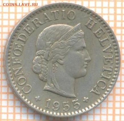 Швейцария 5 раппенов 1955 г., до 12.03.2024 г. в 22.00 по М - Швейцария 5 раппенов 1955 301