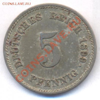 Германия 5 пфеннингов 1899 г. Е. До 15.01.12 г. 21-00 МСК. - Германия