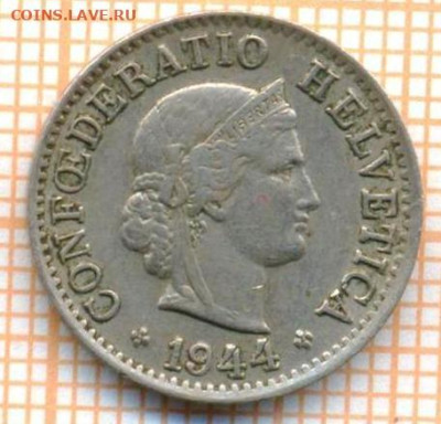 Швейцария 5 раппенов 1944 г., до 22.03.2024 г. в 22.00 по Мо - Швейцария 5 раппенов 1944 358