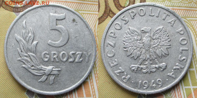 Польша 5 грошей 1949 Al    до 23-03-24 в 22:00 - Польша 5 грошей 1949 Al     242-5у1-8233
