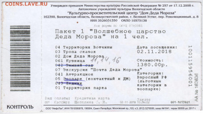 Билет к ДЕДУ МОРОЗУ 2018 г. до 24.03.24 г. в 23.00 - 034
