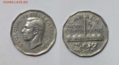 Канада 5 центов 1951 г, никель, Георг VI, 200 лет- 26.03 - IMG_20240316_122418
