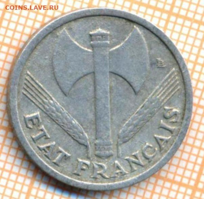 Франция 1 франк 1943 г., до 31.03.2024 г. в 22.00 по Москве - Франция 1 франк 1943 536а