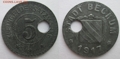 Нотгельды Германии. Обзорная тема. - 5 пф. 1917г. Беккум с отв..JPG