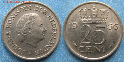 фикс Нидерланды 25 центов 1948-2000 до 02-04-24 в 22:00 - Нидерланды 25 центов 1956    9933