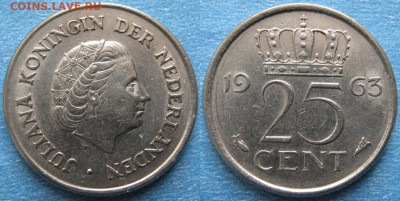 фикс Нидерланды 25 центов 1948-2000 до 02-04-24 в 22:00 - Нидерланды 25 центов 1963    9931