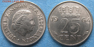 фикс Нидерланды 25 центов 1948-2000 до 02-04-24 в 22:00 - Нидерланды 25 центов 1964    9928
