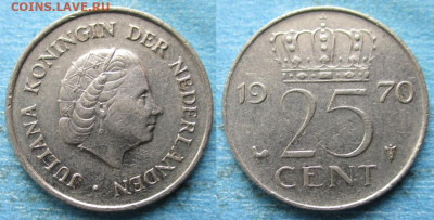 фикс Нидерланды 25 центов 1948-2000 до 02-04-24 в 22:00 - Нидерланды 25 центов 1970     12290