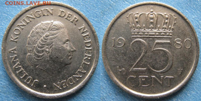фикс Нидерланды 25 центов 1948-2000 до 02-04-24 в 22:00 - Нидерланды 25 центов 1980    9932