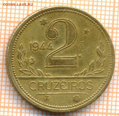Бразилия 2 крузейро 1944 г., до 03.04.2024 г. в 22.00 по Мос - Бразиоия 2 крузейро 1944 390а