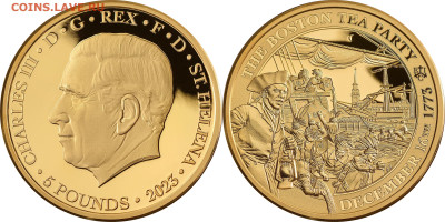 Монеты с Корабликами - 2023 5 фунтов Бостонское чаепитие 1oz