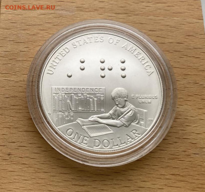 США 1 доллар 2009 200 лет со дня рождения Луи Брайля UNC - ssha_1_dollar_2009_200_let_so_dnja_rozhdenija_lui_brajlja_unc_krona_shajba_serebro_kapsula (3)