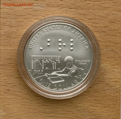 США 1 доллар 2009 200 лет со дня рождения Луи Брайля UNC - ssha_1_dollar_2009_200_let_so_dnja_rozhdenija_lui_brajlja_unc_krona_shajba_serebro_kapsula (1)