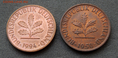 Германия 1 пфенниг 1950 + 1994 до 10.04.2024 - Германия 1 пфенниг 94.50 .JPG